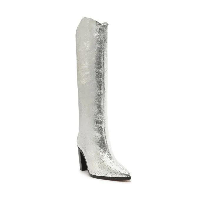Boots Women Schutz Shoes Maryana Block Crackled Leather Boot Silver Boots Women Schutz Shoes Maryana Block Crackled Leather Boot Silver