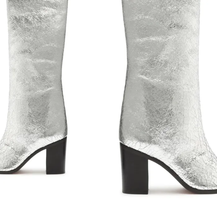 Boots Women Schutz Shoes Maryana Block Crackled Leather Boot Silver Boots Women Schutz Shoes Maryana Block Crackled Leather Boot Silver