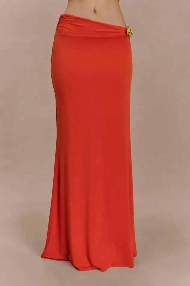 Bottoms Women Meshki Ainsley Asymmetrical Maxi Skirt With Floral Hardware 8211 Burnt Orange