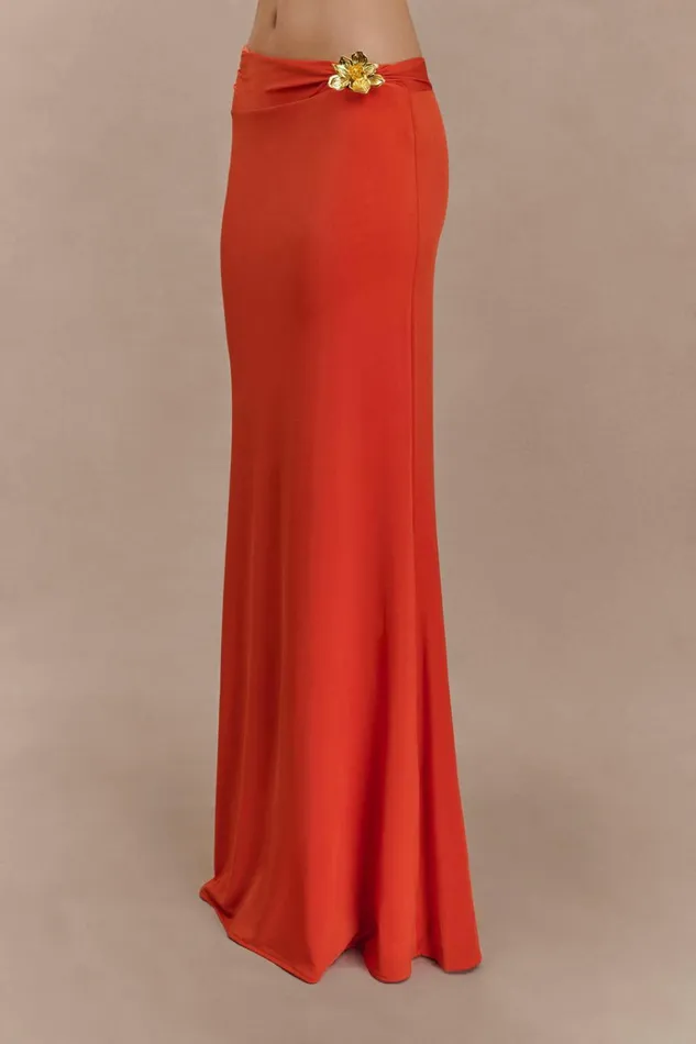 Bottoms Women Meshki Ainsley Asymmetrical Maxi Skirt With Floral Hardware 8211 Burnt Orange