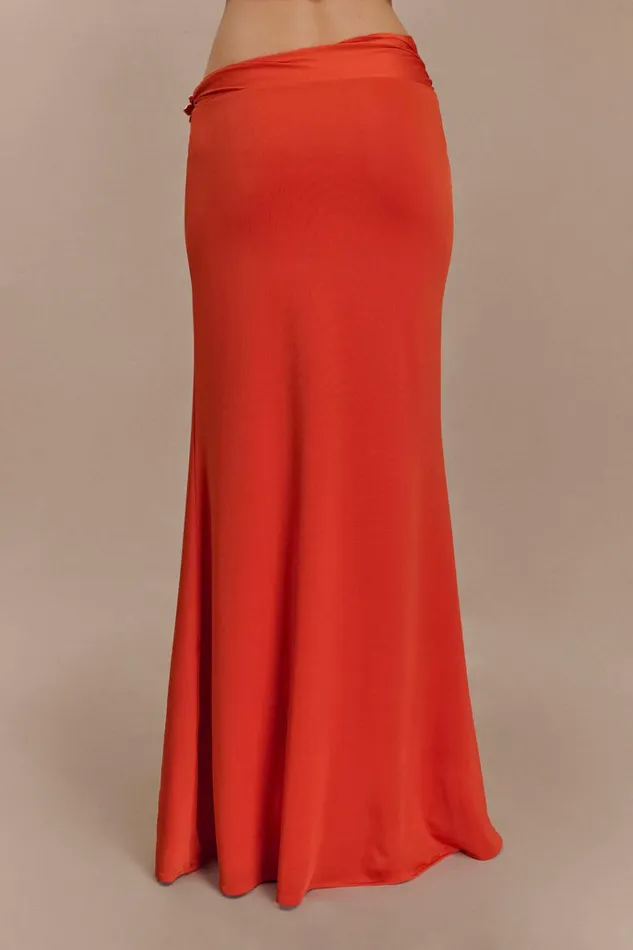 Bottoms Women Meshki Ainsley Asymmetrical Maxi Skirt With Floral Hardware 8211 Burnt Orange