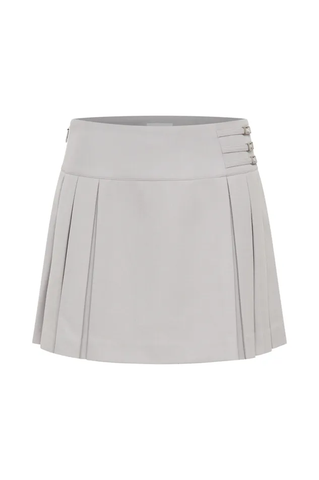 Bottoms Women Meshki Angie Pleated Buckle Mini Skirt 8211 Grey