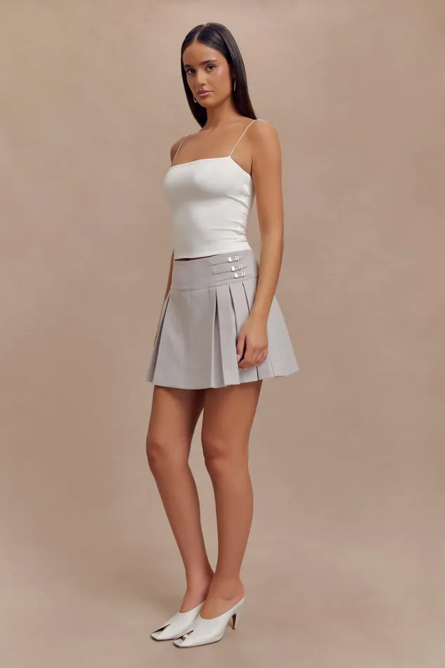 Bottoms Women Meshki Angie Pleated Buckle Mini Skirt 8211 Grey