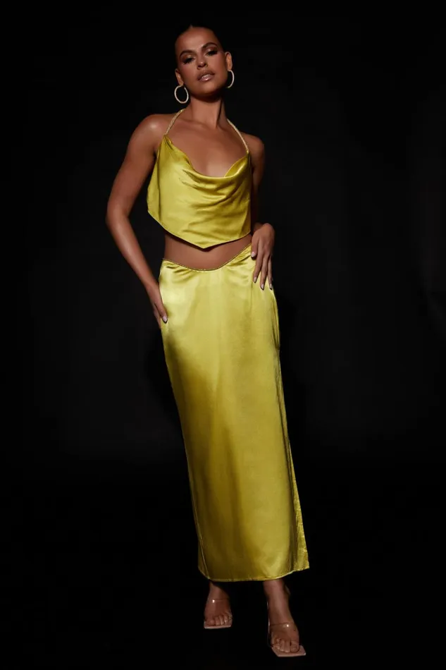 Bottoms Women Meshki Christie Diamante Rope Maxi Skirt 8211 Chartreuse
