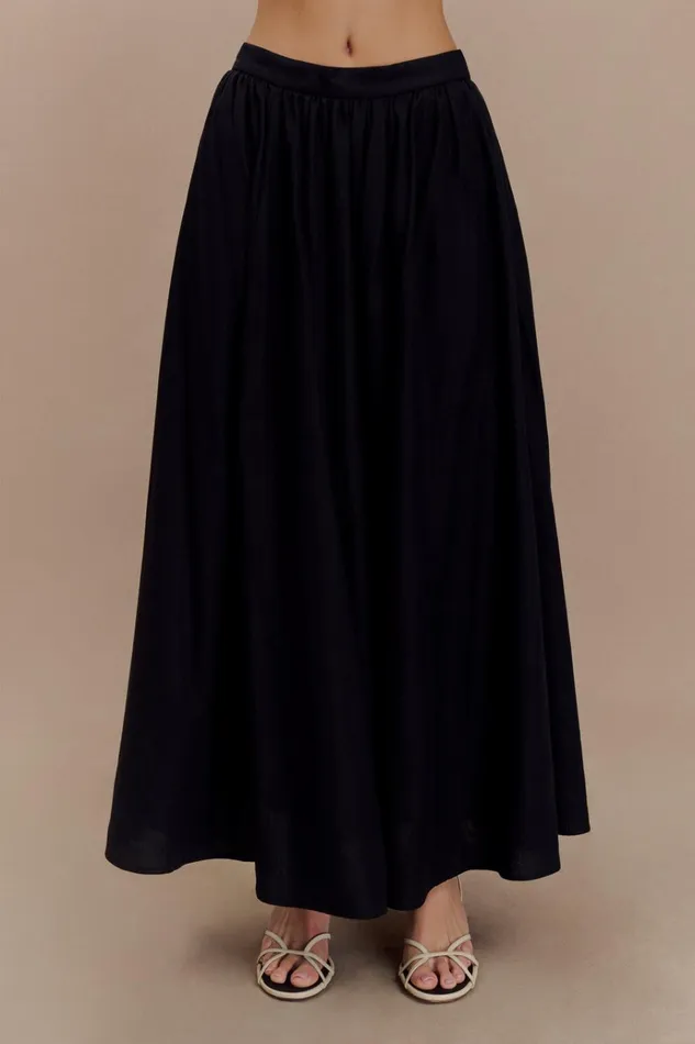Bottoms Women Meshki Clarence Linen ALine Maxi Skirt 8211 Black
