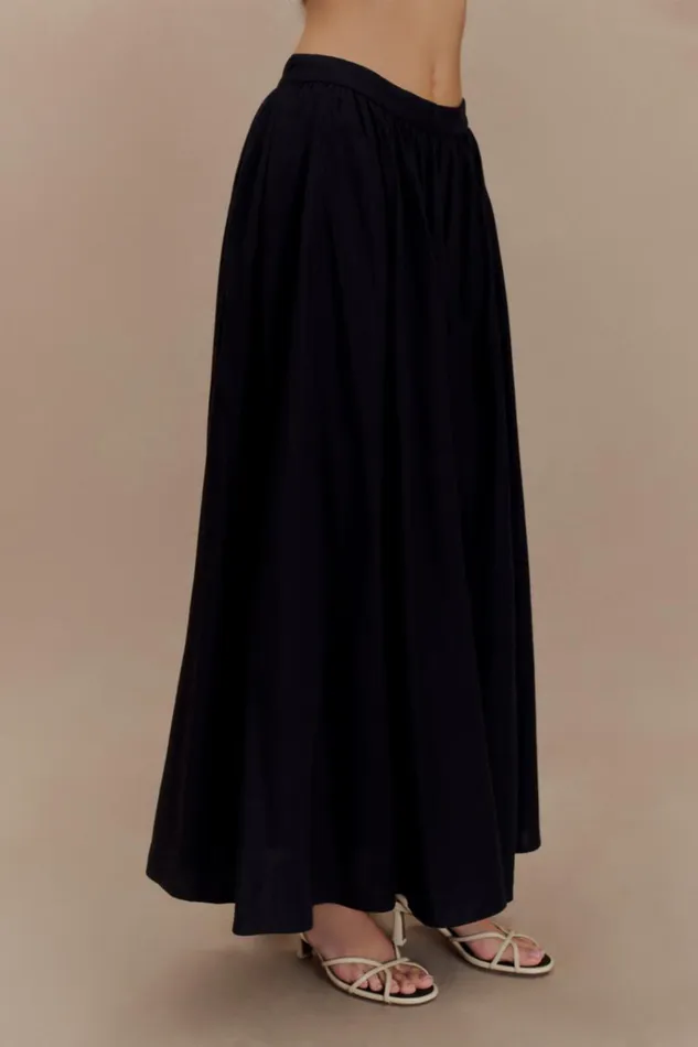 Bottoms Women Meshki Clarence Linen ALine Maxi Skirt 8211 Black