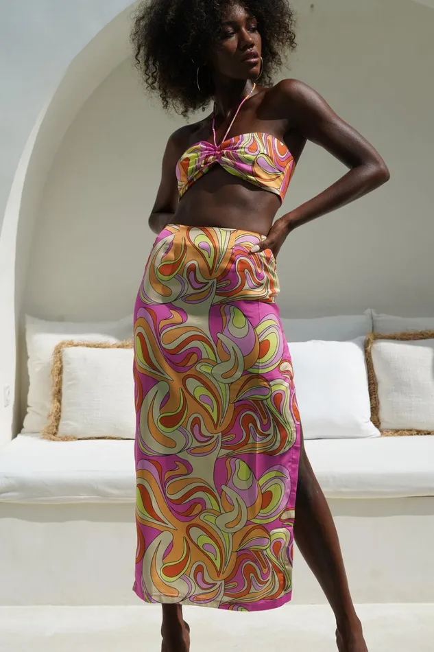 Bottoms Women Meshki Frankie Two Tone Satin Maxi Skirt 8211 Psychedelic Print