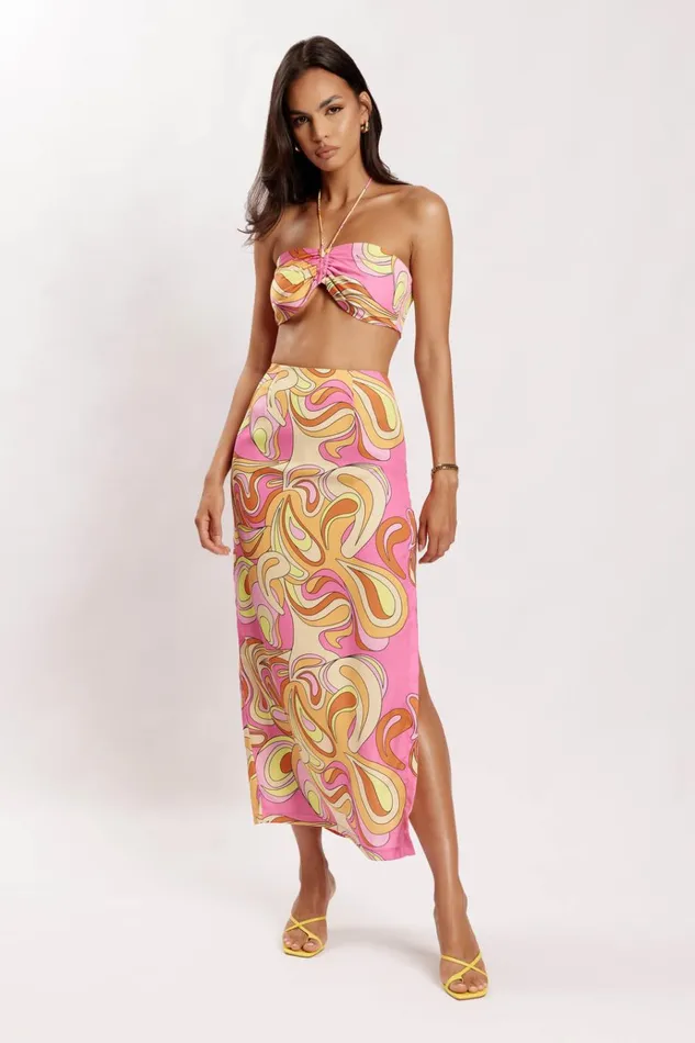 Bottoms Women Meshki Frankie Two Tone Satin Maxi Skirt 8211 Psychedelic Print Bottoms Women Meshki Frankie Two Tone Satin Maxi Skirt 8211 Psychedelic Print