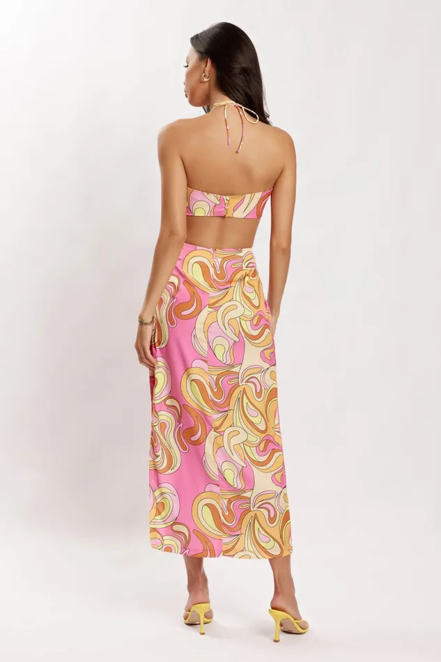 Bottoms Women Meshki Frankie Two Tone Satin Maxi Skirt 8211 Psychedelic Print Bottoms Women Meshki Frankie Two Tone Satin Maxi Skirt 8211 Psychedelic Print