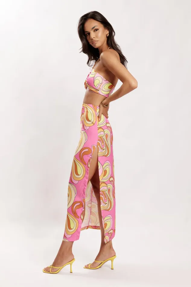 Bottoms Women Meshki Frankie Two Tone Satin Maxi Skirt 8211 Psychedelic Print Bottoms Women Meshki Frankie Two Tone Satin Maxi Skirt 8211 Psychedelic Print