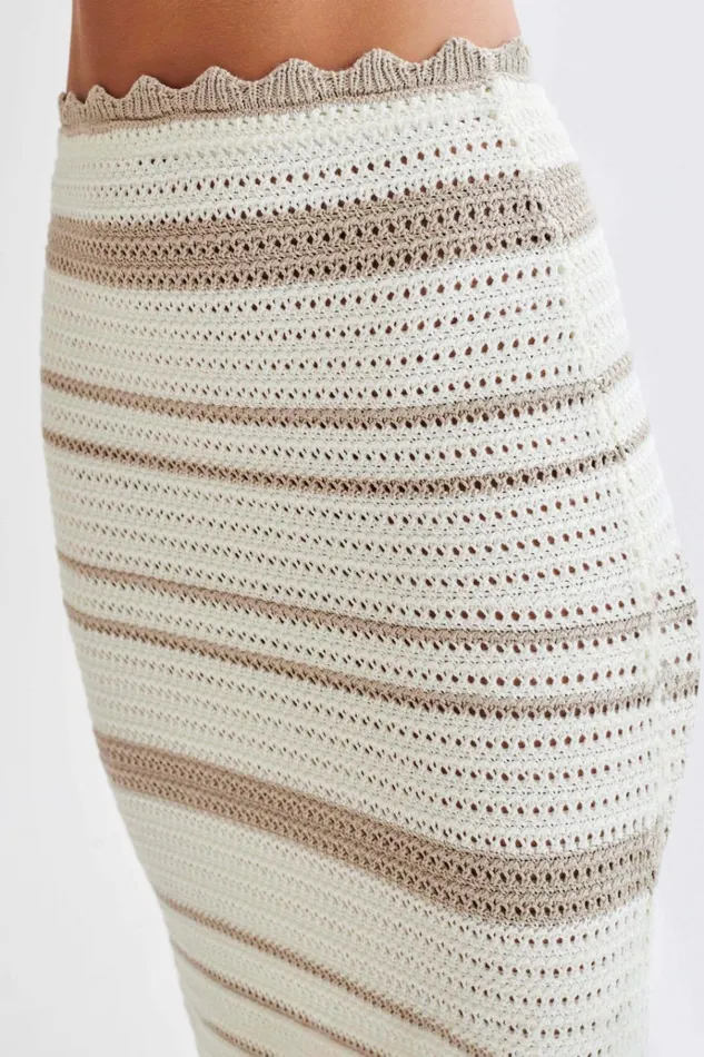 Bottoms Women Meshki Jadia Contrast Crochet Fishtail Maxi Skirt 8211 TaupeWhite