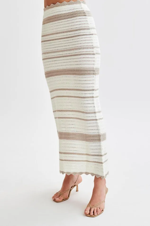 Bottoms Women Meshki Jadia Contrast Crochet Fishtail Maxi Skirt 8211 TaupeWhite