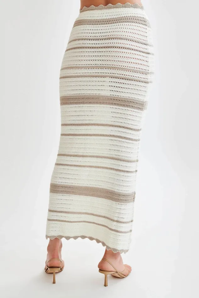 Bottoms Women Meshki Jadia Contrast Crochet Fishtail Maxi Skirt 8211 TaupeWhite