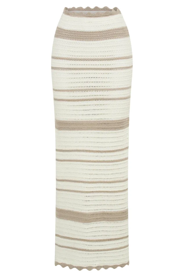 Bottoms Women Meshki Jadia Contrast Crochet Fishtail Maxi Skirt 8211 TaupeWhite