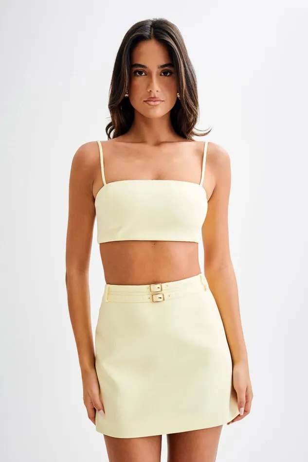 Bottoms Women Meshki Letitia Suiting Mini Skirt With Buckle 8211 Pastel Lemon