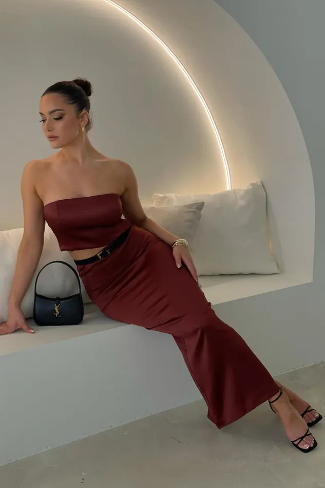 Bottoms Women Meshki Mariah Maxi Satin Skirt 8211 Cherry Chocolate