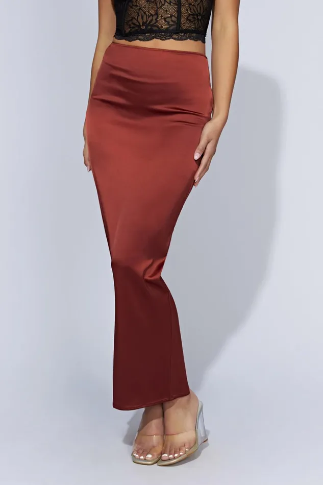 Bottoms Women Meshki Mariah Maxi Satin Skirt 8211 Cherry Chocolate