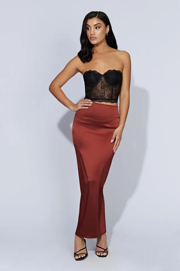 Bottoms Women Meshki Mariah Maxi Satin Skirt 8211 Cherry Chocolate