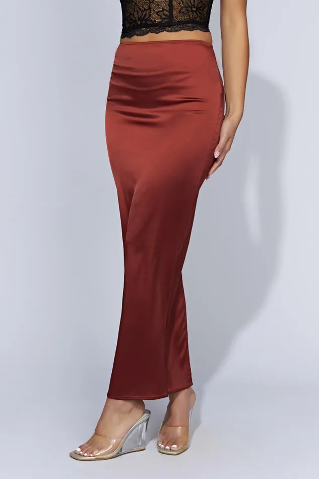 Bottoms Women Meshki Mariah Maxi Satin Skirt 8211 Cherry Chocolate