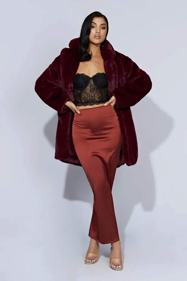 Bottoms Women Meshki Mariah Maxi Satin Skirt 8211 Cherry Chocolate