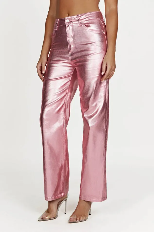 Bottoms Women Meshki Minnie Metallic Straight Jean 8211 Metallic Pink
