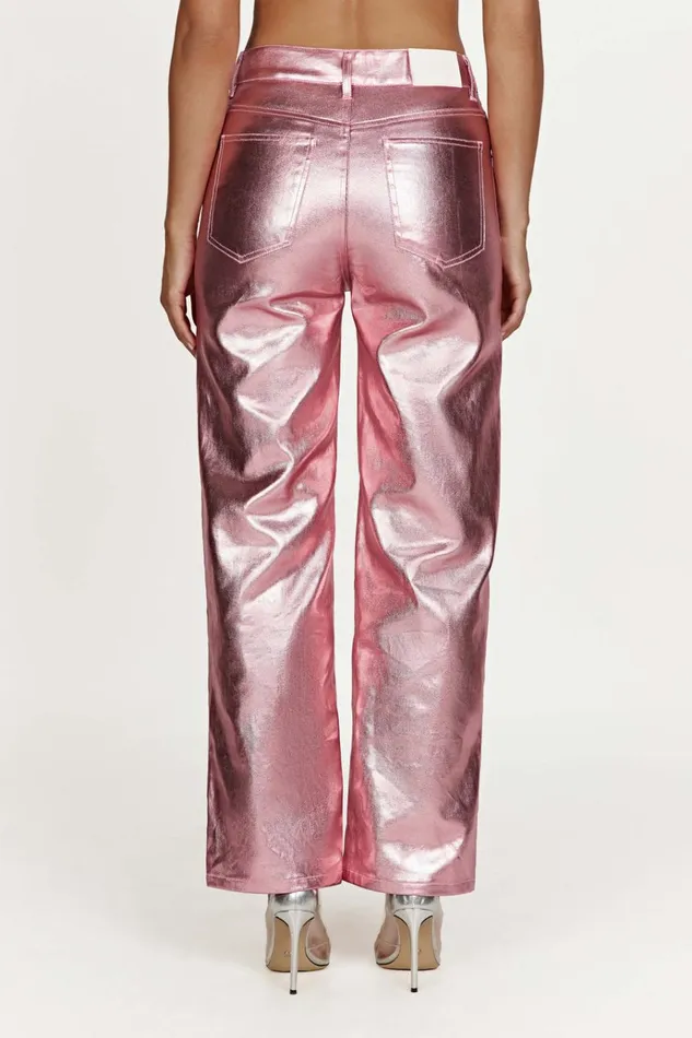 Bottoms Women Meshki Minnie Metallic Straight Jean 8211 Metallic Pink
