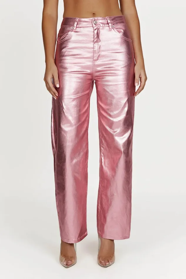 Bottoms Women Meshki Minnie Metallic Straight Jean 8211 Metallic Pink