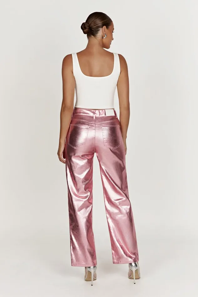 Bottoms Women Meshki Minnie Metallic Straight Jean 8211 Metallic Pink