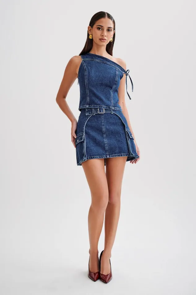Bottoms Women Meshki Rowena Denim Buckle Mini Skirt 8211 Dark Blue
