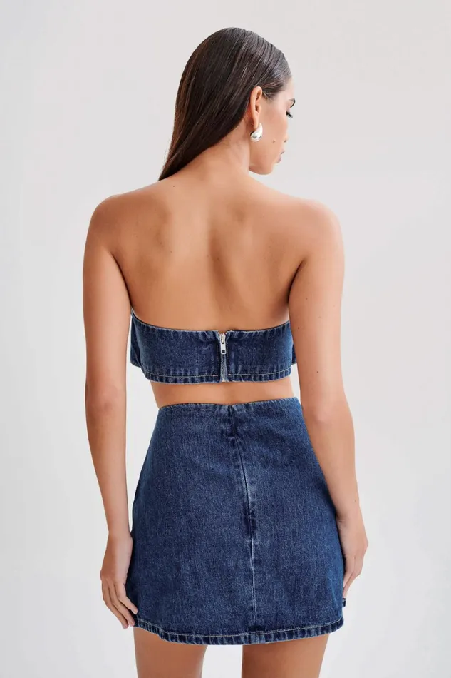 Bottoms Women Meshki Rowena Denim Buckle Mini Skirt 8211 Dark Blue