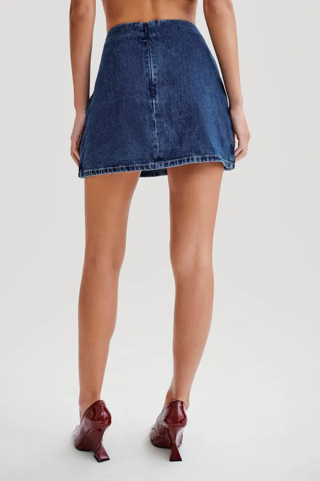 Bottoms Women Meshki Rowena Denim Buckle Mini Skirt 8211 Dark Blue
