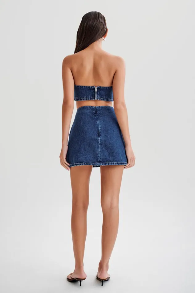 Bottoms Women Meshki Rowena Denim Buckle Mini Skirt 8211 Dark Blue