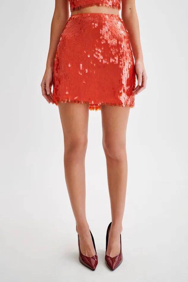 Bottoms Women Meshki Savannah Sequin Mini Skirt 8211 Firey Orange
