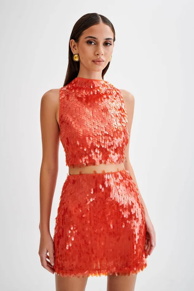 Bottoms Women Meshki Savannah Sequin Mini Skirt 8211 Firey Orange