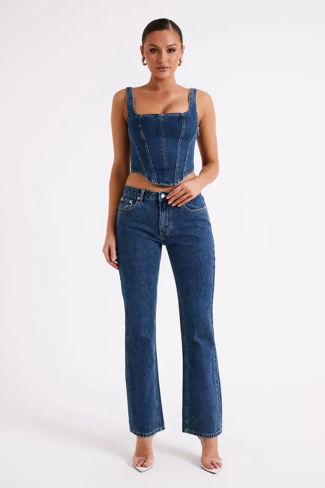 Bottoms Women Meshki Stephy Low Rise Straight Leg Denim Jean 8211 Dark Blue
