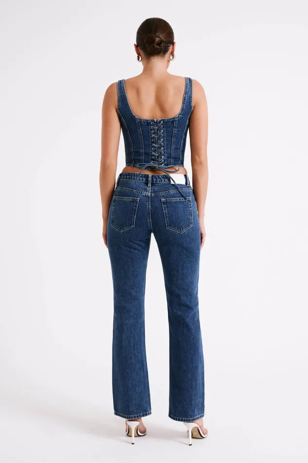 Bottoms Women Meshki Stephy Low Rise Straight Leg Denim Jean 8211 Dark Blue