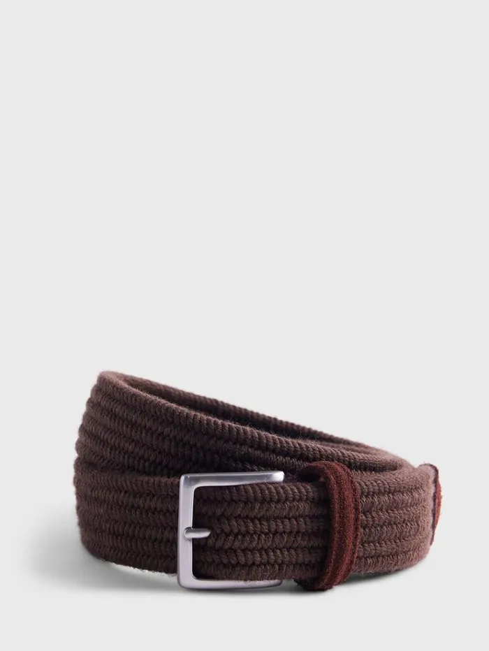Braided Wool Belt With Suede Trim Brown Men Paul Stuart Belts