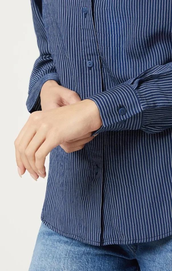 ButtonDown Long Sleeve Shirt In Navy Striped Women Mavi Jeans Shirts ButtonDown Long Sleeve Shirt In Navy Striped Women Mavi Jeans Shirts
