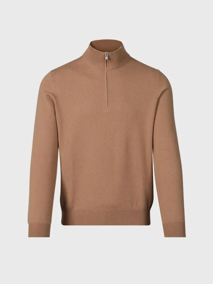Cashmere 14 Zip Sweater Camel Men Paul Stuart Sweaters
