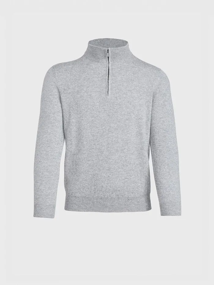 Cashmere 14 Zip Sweater Light Grey Men Paul Stuart Sweaters