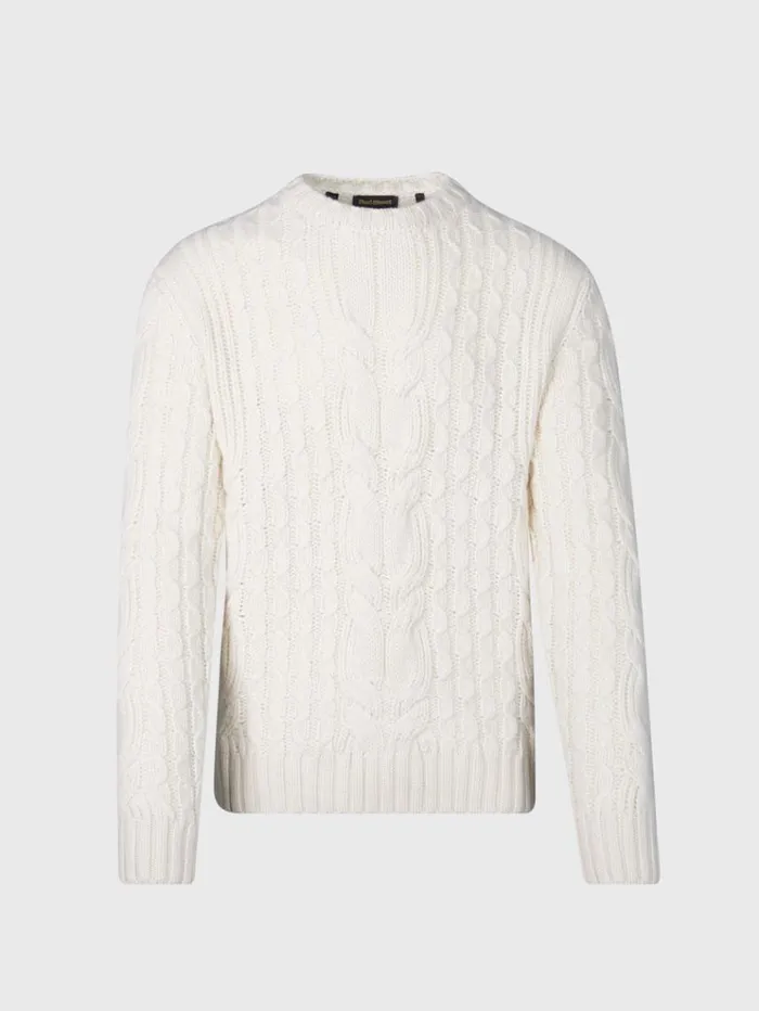 Cashmere Cable And Rib Crewneck Sweater White Men Paul Stuart Sweaters