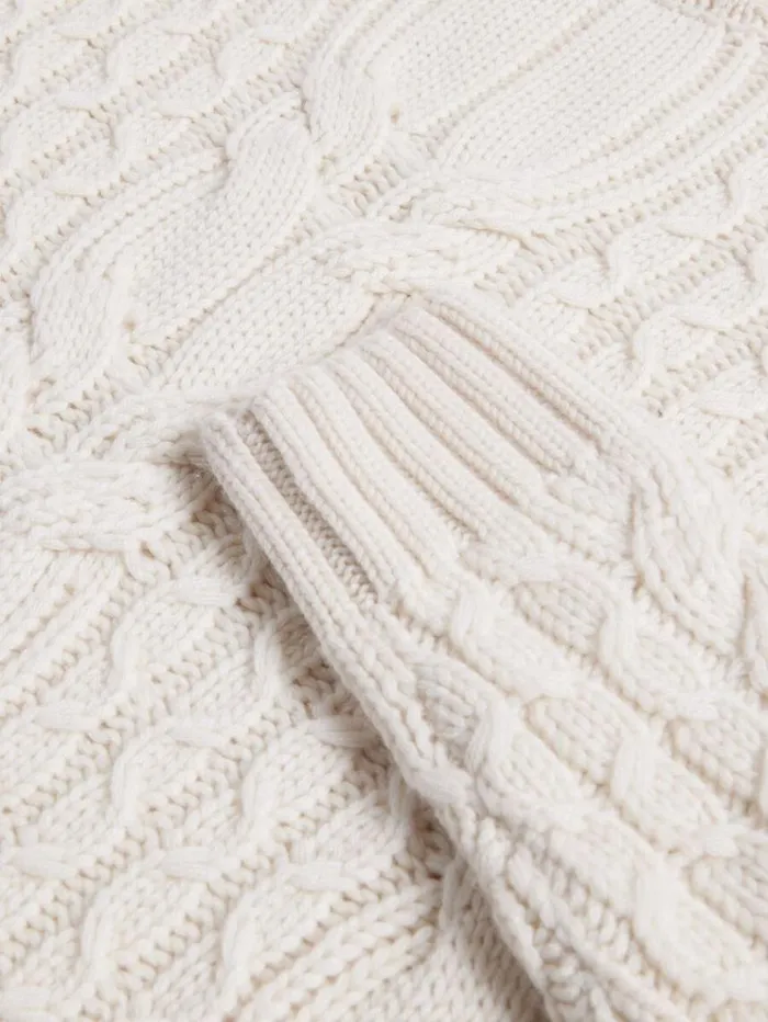 Cashmere Cable And Rib Crewneck Sweater White Men Paul Stuart Sweaters