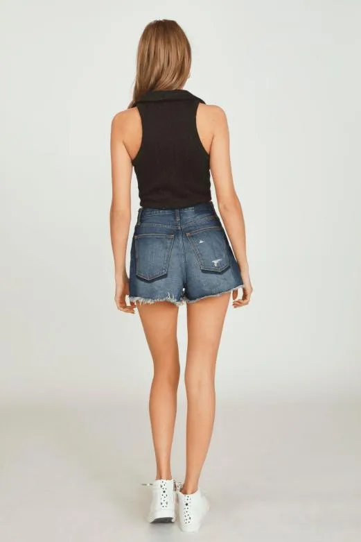 Casual Tops Women Vintage Havana Black Knit Polo Tank Top Black