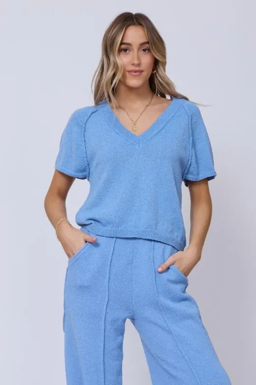 Casual Tops Women Vintage Havana Hightide Blue Relaxed Rib Knit Top Hightide Blue