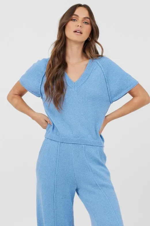Casual Tops Women Vintage Havana Hightide Blue Relaxed Rib Knit Top Hightide Blue