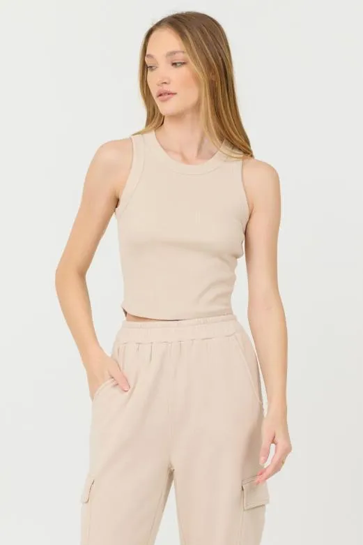 Casual Tops Women Vintage Havana Vanilla Cream Cashmere Fleece Rib Tank Vanilla Cream