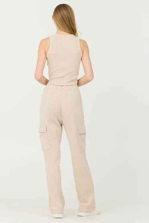 Casual Tops Women Vintage Havana Vanilla Cream Cashmere Fleece Rib Tank Vanilla Cream