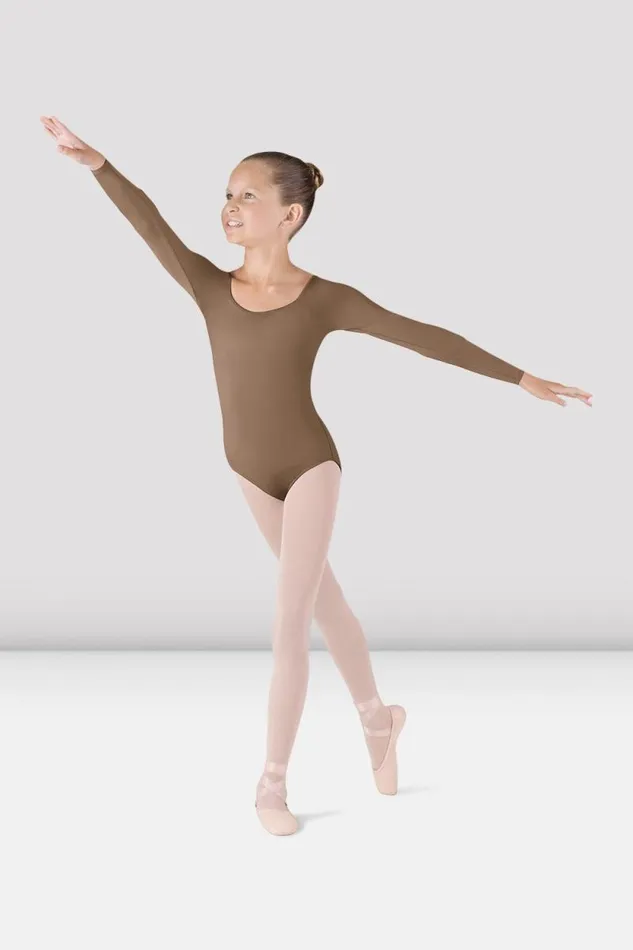 Children Basics Bloch Girls Meglio Long Sleeve Leotard Almond