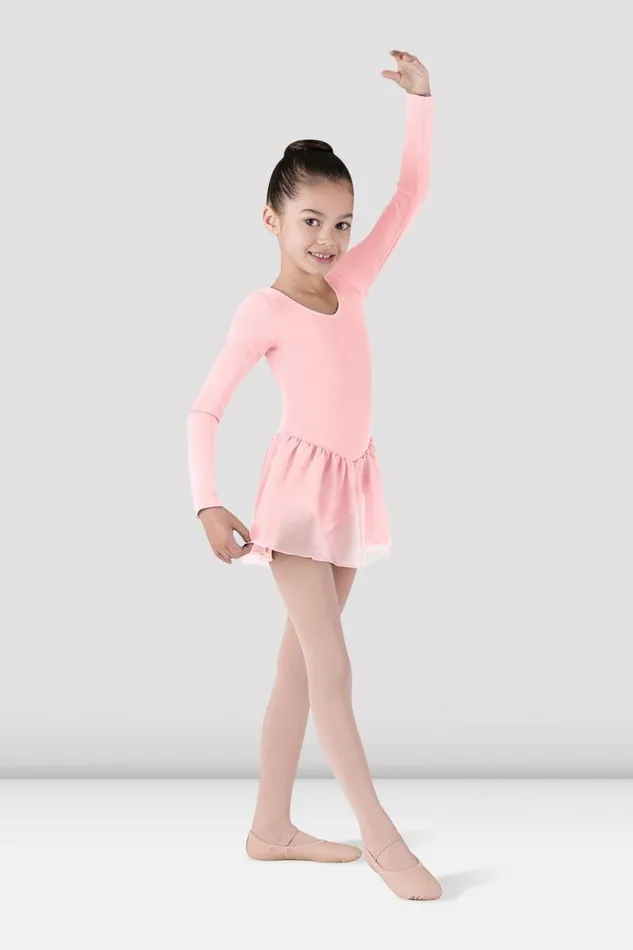 Children Leotards Bloch Girls Long Sleeve Skirted Leotard Light Pink