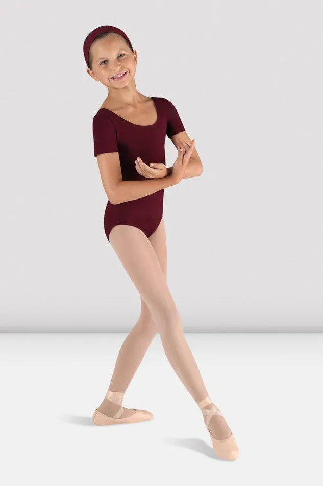 Children Leotards Bloch Girls Short Sleeve Round Neck Leotard Burgundy